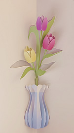Colorful vase of tulips pop-up from the Floral Enchantment book